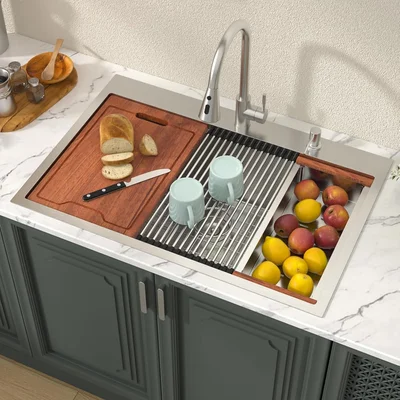 Lordear 33 Inch Drop In Kitchen Sink Workstation SUS304 16 Gauge Stain