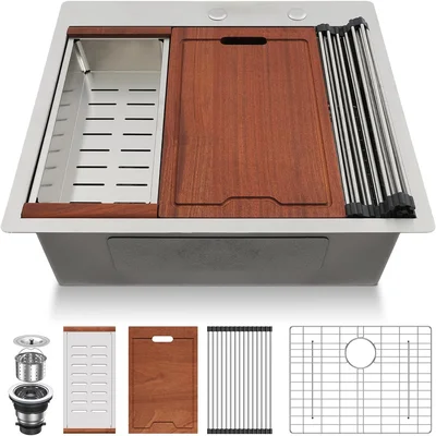 Lordear Drop In Kitchen Sink 25 Inch Stainless Steel Drop In Workstati