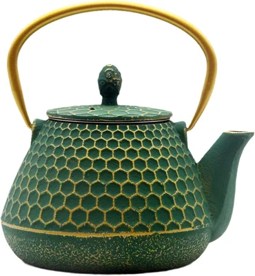 YJX 34oz Cast Iron Tea Kettle for Stovetop, Green Tea Pot for Loose Le