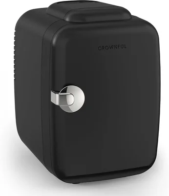 CROWNFUL 4L Mini Fridge 6 Can Portable Cooler Warmer Black ETL Listed 