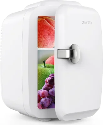 CROWNFUL Mini Fridge 4 Liter 6 Can Portable Cooler and Warmer Personal