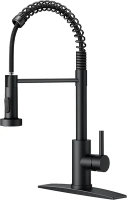 FORIOUS Black Kitchen Sink Faucet, Pull Down Sprayer, Classic High Arc