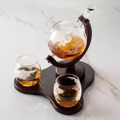 Whiskey Globe Decanter Set with 2 Glasses in Gift Box for Liquor Whisk