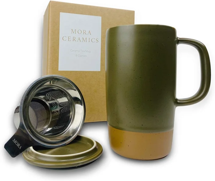 Mora Ceramics Large Tea Mug with Loose Leaf Infuser and Ceramic Lid, 1