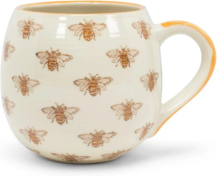 Abbott Collection 27-Ballon Allover Bee Ball Mug 5 inches L Ivory Yell