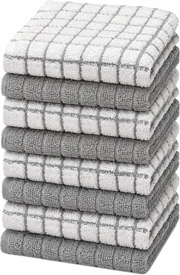 Bumble 8-Pack 100% Cotton Kitchen Dish Cloths, 12x12 Inch Gray Cleanin