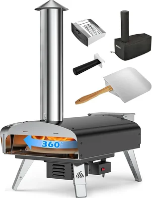 Mimiuo Auto-Rotating Wood Pellet Pizza Oven Outdoor 40Lbs With 60 Seco