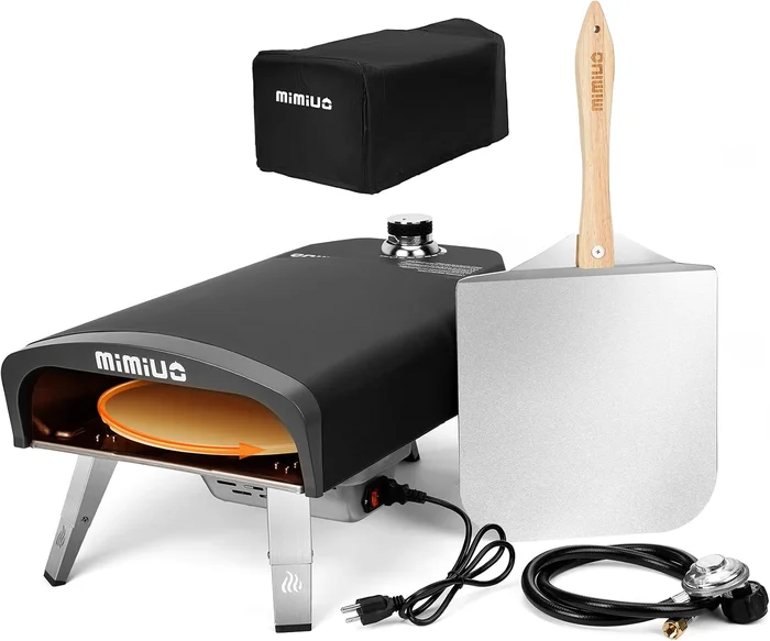 Mimiuo Auto Rotating Outdoor Gas Pizza Oven 39Lbs with Stone 60 Second