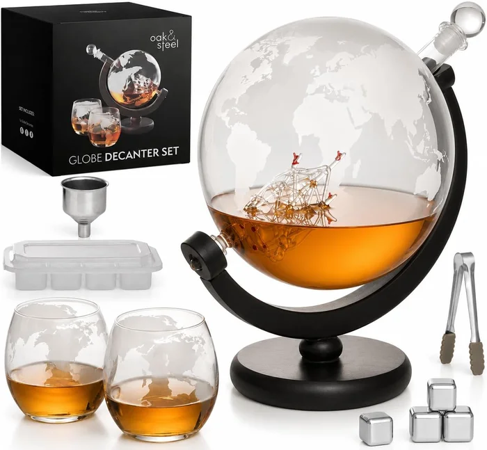 Large Globe Whiskey Decanter Sets for Men 50oz 1500ml with 2 Glasses A