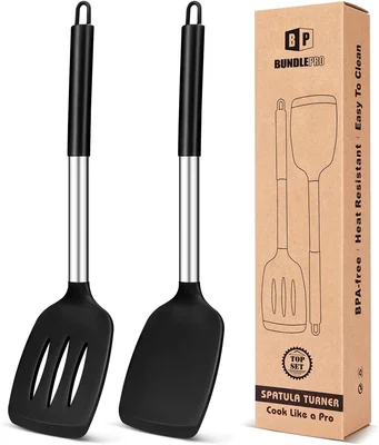 Pack of 2 Silicone Solid Turner Non Stick Slotted Kitchen Spatulas Hig