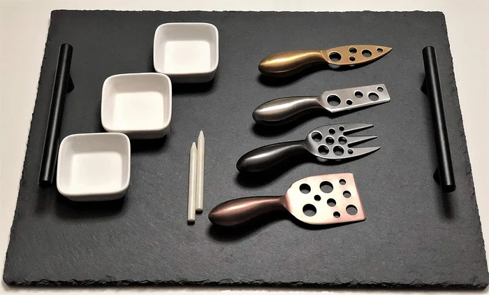Natural Slate Cheese Board and Knife Set 14 Pieces 16