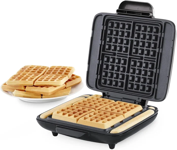 Dash No-Drip Waffle Maker Makes 4 Square Mini Waffles at Once in Silver