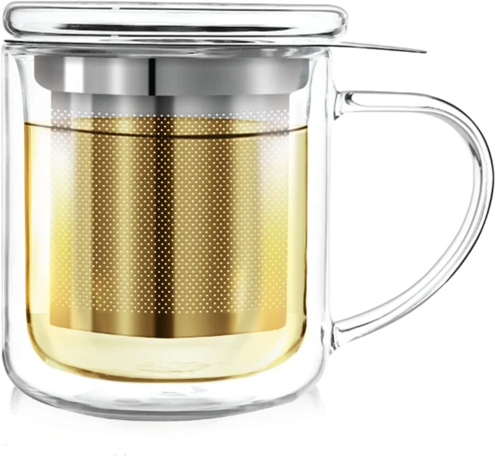 Teabloom Personal Tea Maker, Insulated Heatproof Glass Cup with Loose 