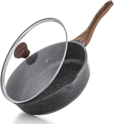 SENSARTE 10-Inch 3.5 Qt Deep Nonstick Skillet with Lid – Stay Cool Han