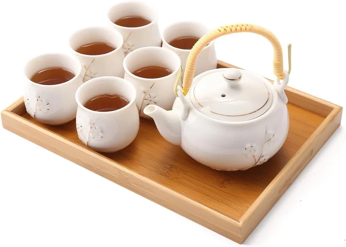 Dujust Japanese White Porcelain Chinese Tea Set with Golden Plum Desig