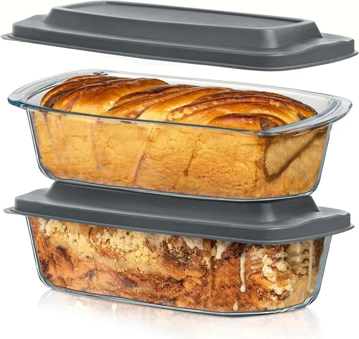 Razab 2 Pack Large 7.6 Cups 1800 Ml 1.9 Qt Glass Loaf Pans with Lids f