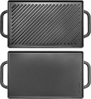 GGC Cast Iron Reversible Griddle for Stovetop and Oven with Double Bur