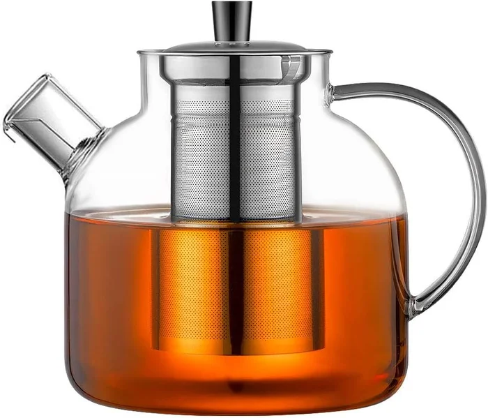 Ehugos 1500ml Glass Teapot with Removable Stainless Infuser, Stovetop 