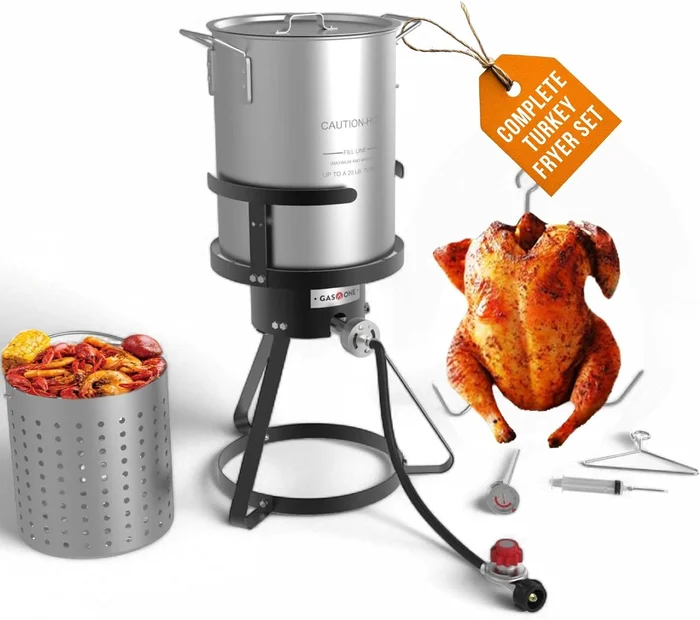 GasOne 30QT Turkey Fryer Set and Seafood Boil with Propane Gas Burner 