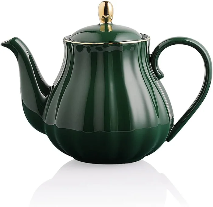 Sweejar 28OZ Royal Porcelain Teapot with Infuser, Elegant Jade Green T