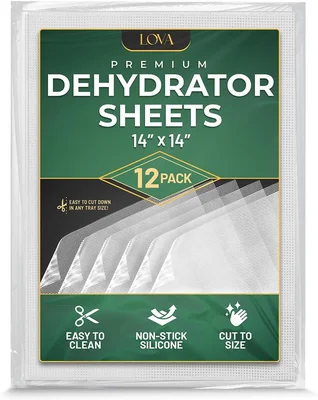 Silicone Dehydrator Sheets 14x14 Inch (12 Pack) - Reusable Non-Stick M