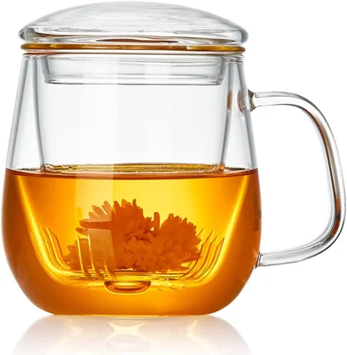 DOPUDO Glass Tea Cup with Infuser and Lid, 17.6oz/520ml Large Borosili