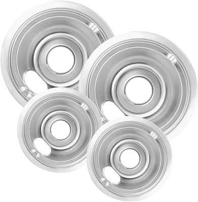 4-Piece Drip Pans Set Compatible with GE Stoves Chrome Finish Electric