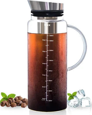 Aquach 51oz Cold Brew Coffee Maker with Borosilicate Glass Pitcher for