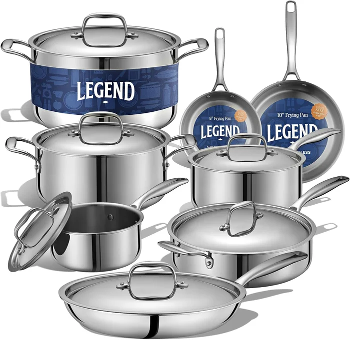 LEGEND COOKWARE 14-Piece 5-Ply Stainless Steel Cookware Set, Induction