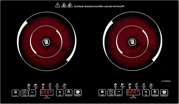 24 Inch 2 Burner Electric Cooktop with 2200W Adjustable Ceramic Hot Pl