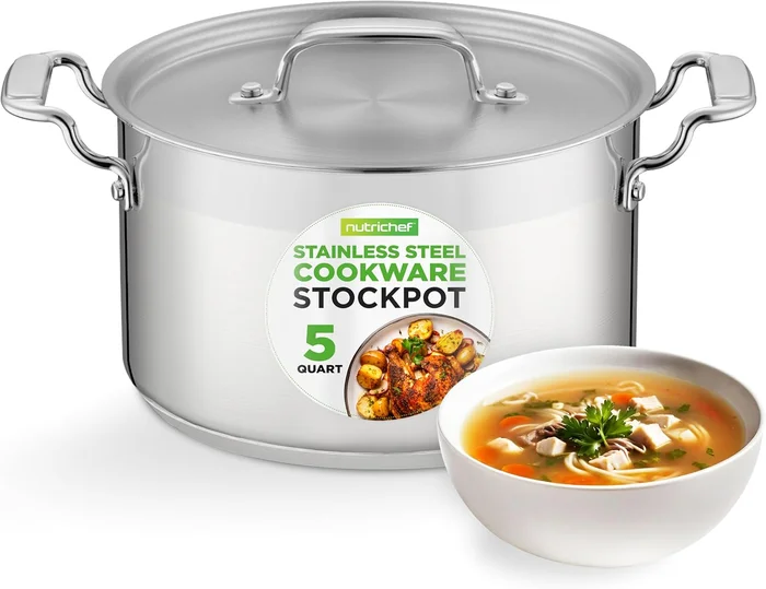 NutriChef 5-Quart Stainless Steel Stockpot with Lid 18/8 Food Grade He