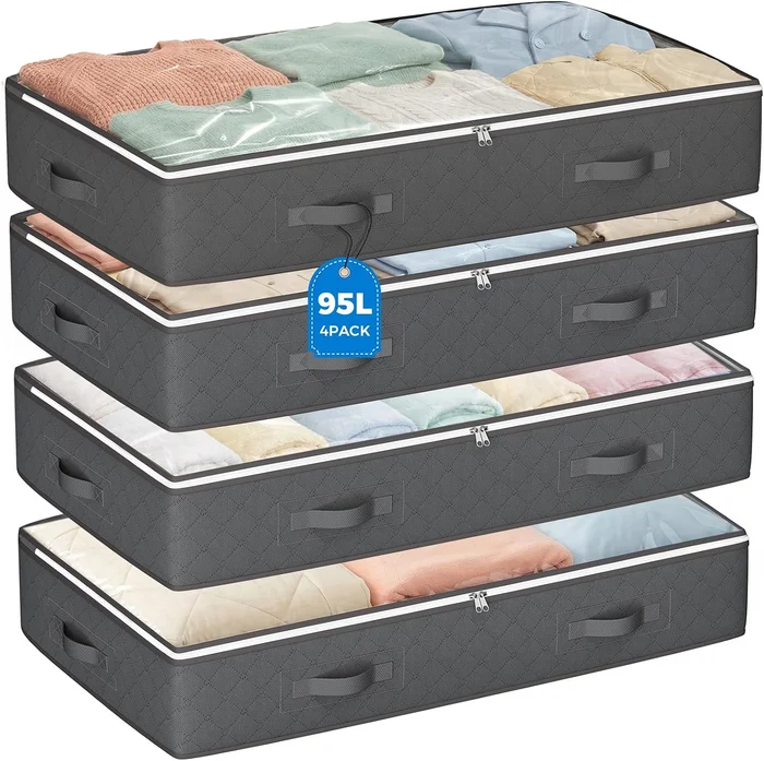 Budding Joy 95L Under Bed Storage Containers 4 Pack Closet Organizers 