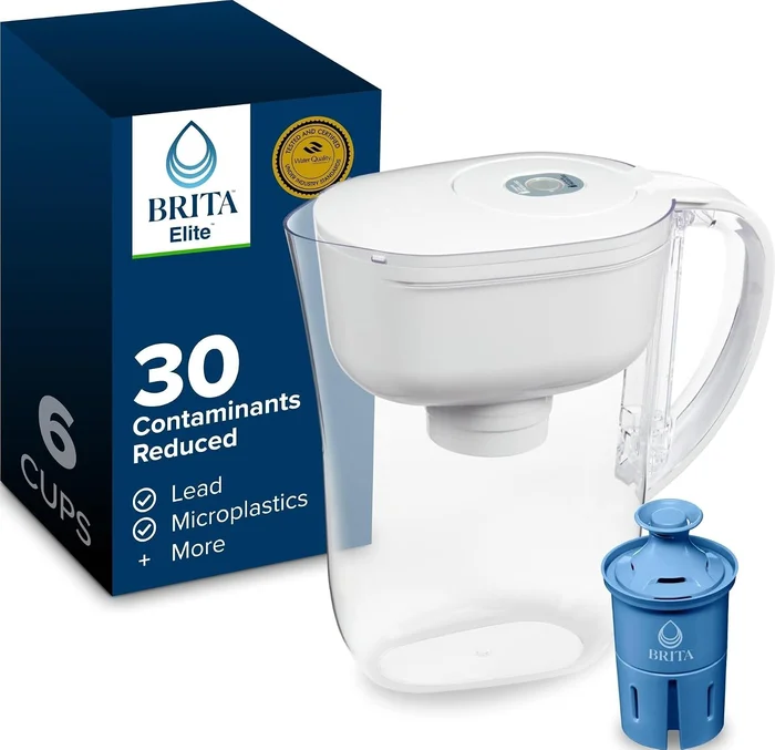 Brita Small 6 Cup Water Filter Pitcher in Metro White with 1 Elite Fil