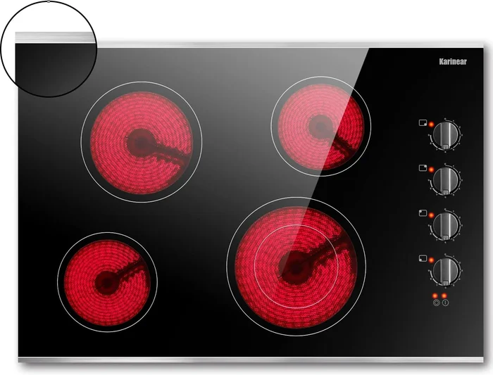 Karinear 30 Inch Electric Cooktop with 4 Burners and Knob Control Cera