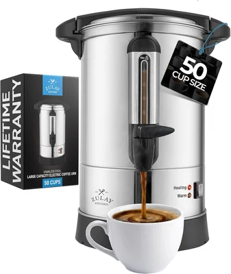 Zulay Kitchen 50 Cup Commercial Coffee Urn with Double-Wall Stainless 