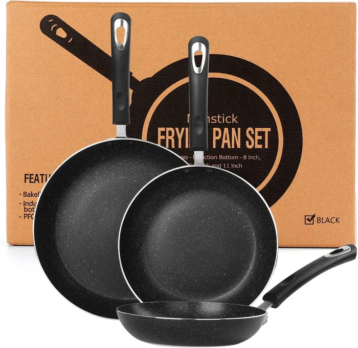 3-Piece Nonstick Skillet Set for Induction Cooktop Frying Pan Set 8 In