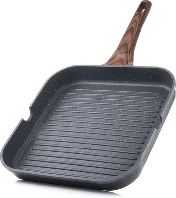 SENSARTE 9.5 Inch Square Nonstick Grill Pan with Pour Spouts for Versa