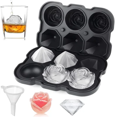 Mikiwon 2 Inch Rose Ice Cube Trays with Covers and 3 Cavity Silicone R