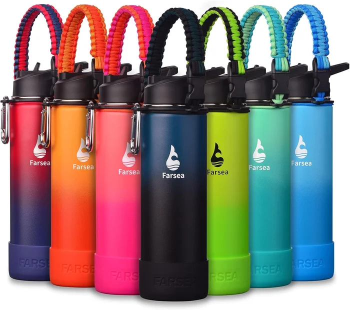 Farsea Insulated Water Bottle With Paracord Handle, Protective Silicon