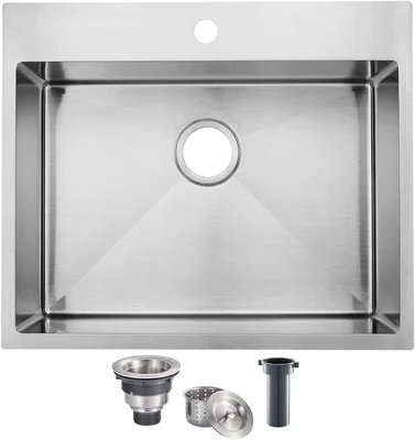 SHACO 25x22 Inch Drop In Kitchen Sink Top Mount 16 Gauge 304 Stainless