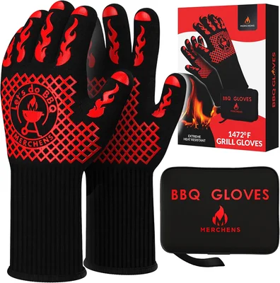 BBQ Grill Oven Gloves 1472°F Heat Resistant with Storage Case and Gift