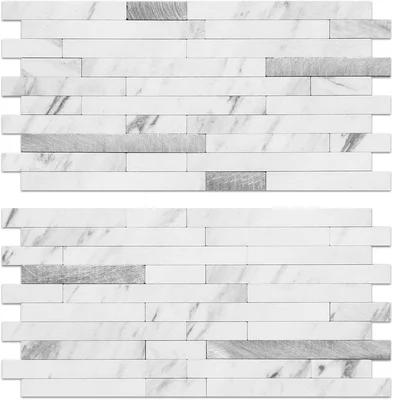 AULIGET 20 Sheets Faux Stone Peel and Stick Backsplash White Marble Lo