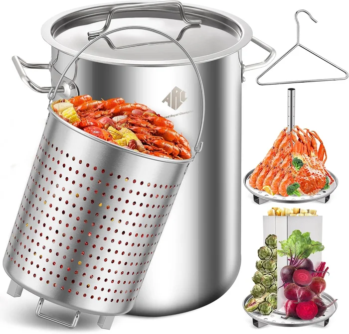 ARC 32QT Stainless Steel Stock Pot 6-Piece Set for Seafood Boil Pot wi
