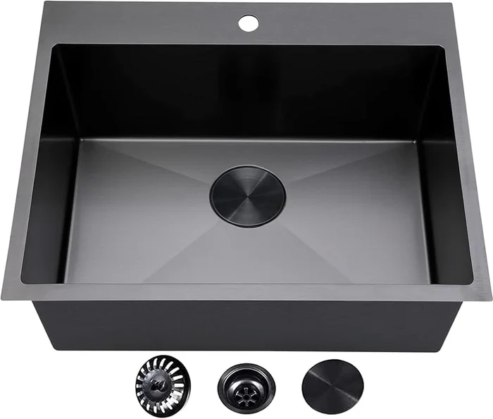VCCUCINE 25 Inch Black Drop in Kitchen Sink 25x22 Inch Gunmetal Black 