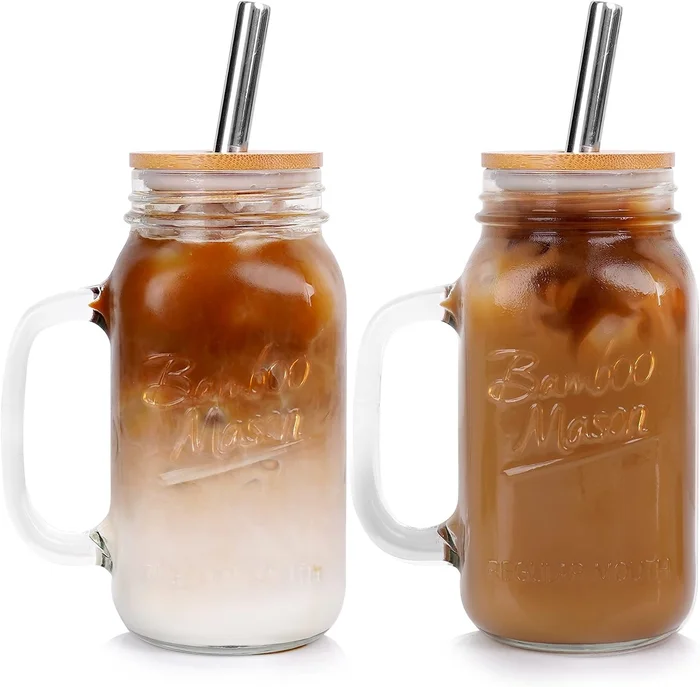 ANOTION Mason Jar with Lid and Straw 24 oz Regular Mouth Mason Jars wi