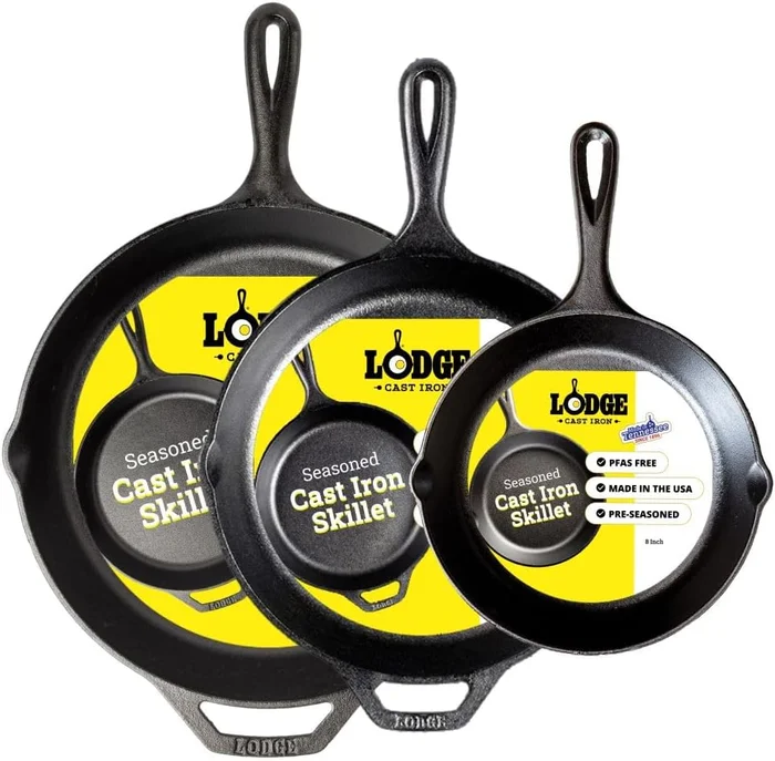 Lodge Pre-Seasoned Cast Iron Skillet Set with 8, 10.25 and 12 Inches f