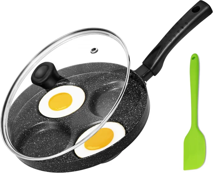 MyLifeUNIT 4-Cup Nonstick Egg Frying Pan with Lid & Spatula – Aluminum
