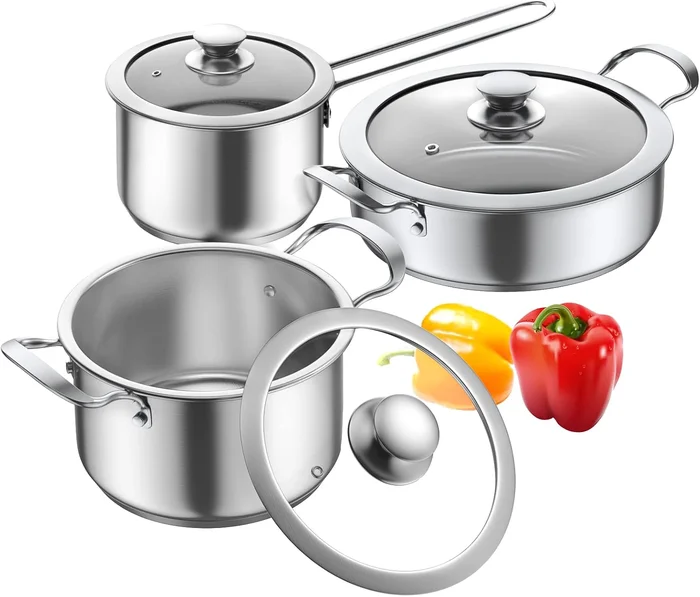 6 PCS Stainless Steel Pots and Pans Set with Nonstick Induction Cookwa