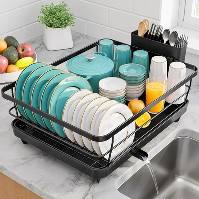 Sakugi Dish Drying Rack - Stainless Steel Dish Rack with Drainboard fo