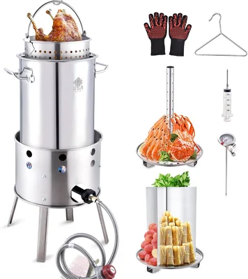 ARC 32QT Stainless Steel Turkey Fryer Kit with Burner Seafood Boil Pot